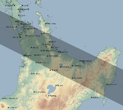 Map of the eclipse path across New Zealand on 01/17/2466