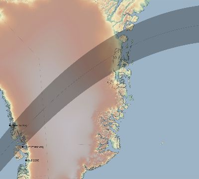 Map of the eclipse path across Greenland on 07/12/2466