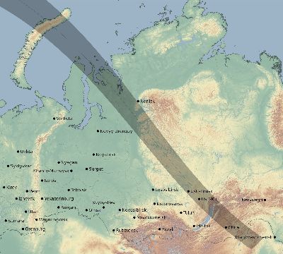 Map of the eclipse path across Russia on 07/12/2466