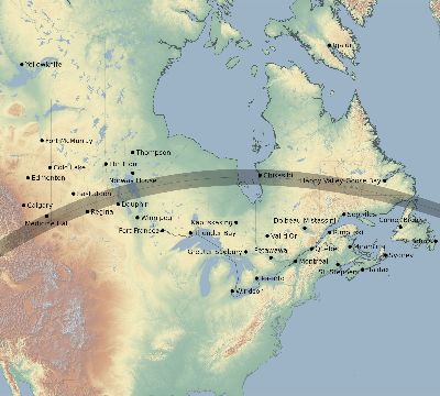 Map of the eclipse path across Canada on 05/12/2469