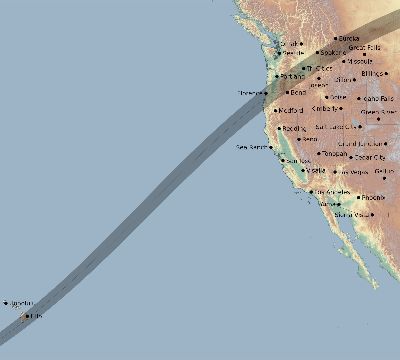 Map of the eclipse path across United States on 05/12/2469