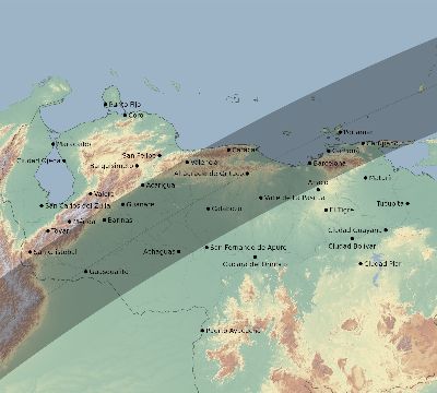 Map of the eclipse path across Venezuela on 03/10/2472