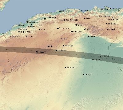 Map of the eclipse path across Algeria on 09/03/2472