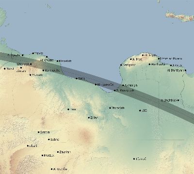 Map of the eclipse path across Libya on 09/03/2472