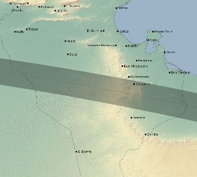 Map of the eclipse path across Tunisia on 09/03/2472