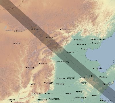 Map of the eclipse path across China on 07/03/2475