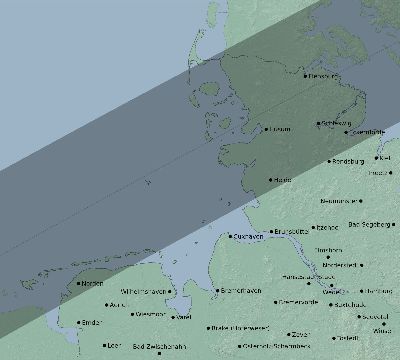 Map of the eclipse path across Germany on 07/03/2475