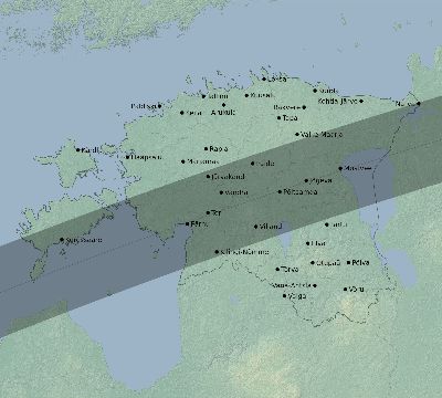 Map of the eclipse path across Estonia on 07/03/2475