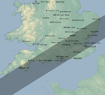 Map of the eclipse path across United Kingdom on 07/03/2475