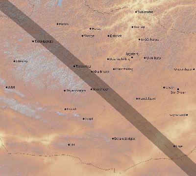 Map of the eclipse path across Mongolia on 07/03/2475