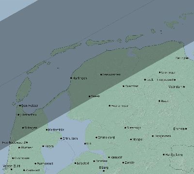 Map of the eclipse path across Netherlands on 07/03/2475