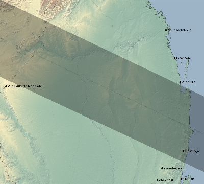 Map of the eclipse path across Mozambique on 12/28/2475