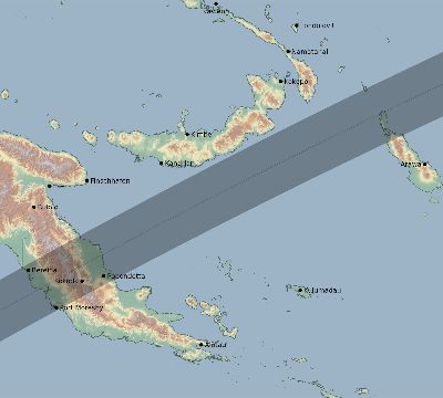 Map of the eclipse path across Papua New Guinea on 12/28/2475