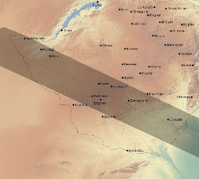 Map of the eclipse path across Zimbabwe on 12/28/2475