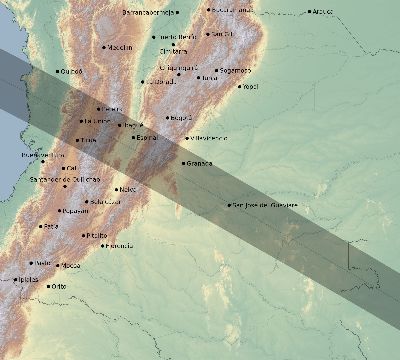 Map of the eclipse path across Colombia on 06/22/2476