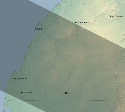 Map of the eclipse path across Western Sahara on 12/16/2476