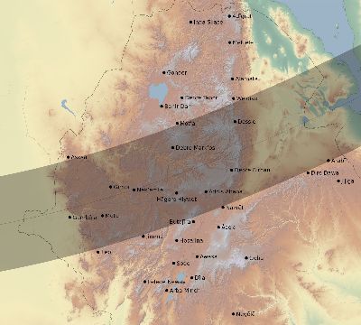Map of the eclipse path across Ethiopia on 12/16/2476