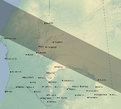 Map of the eclipse path across Mauritania on 12/16/2476
