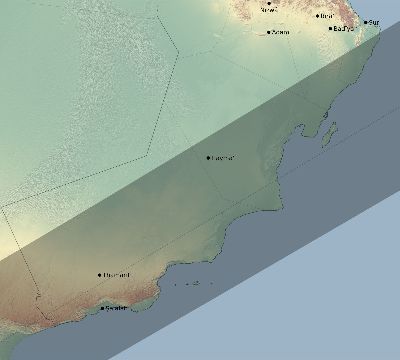 Map of the eclipse path across Oman on 12/16/2476