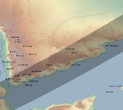 Map of the eclipse path across Yemen on 12/16/2476