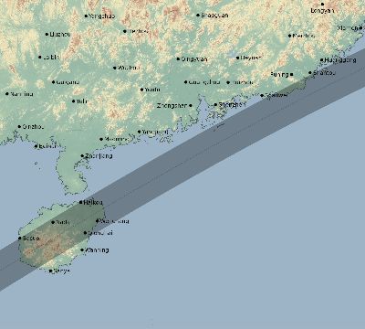 Map of the eclipse path across China on 04/22/2479