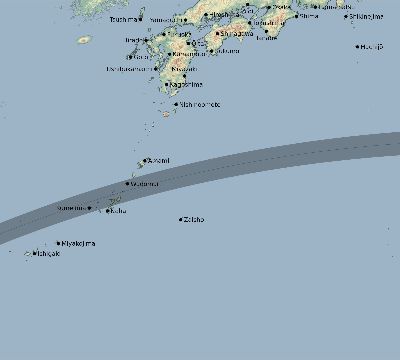 Map of the eclipse path across Japan on 04/22/2479