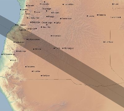 Map of the eclipse path across Angola on 10/15/2479