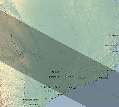 Map of the eclipse path across Mozambique on 10/15/2479
