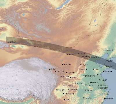Map of the eclipse path across China on 10/04/2480