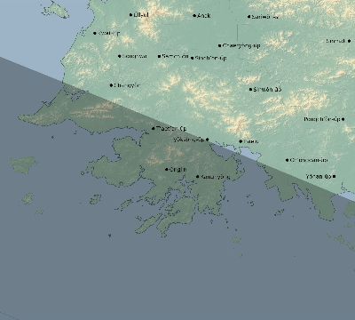Map of the eclipse path across North Korea on 10/04/2480