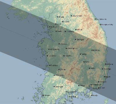Map of the eclipse path across South Korea on 10/04/2480