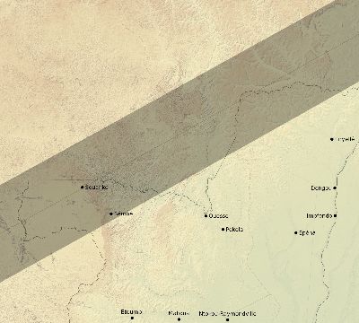 Map of the eclipse path across Republic of the Congo on 02/07/2483
