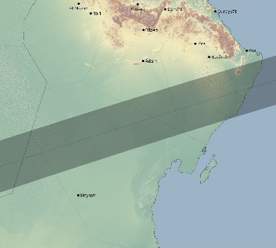 Map of the eclipse path across Oman on 02/07/2483