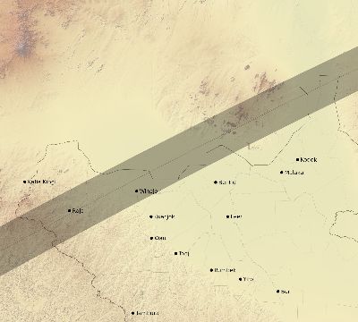 Map of the eclipse path across South Sudan on 02/07/2483