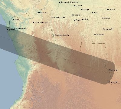 Map of the eclipse path across DR Congo on 08/03/2483