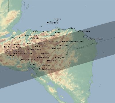 Map of the eclipse path across Honduras on 08/03/2483
