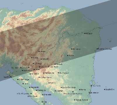 Map of the eclipse path across Nicaragua on 08/03/2483