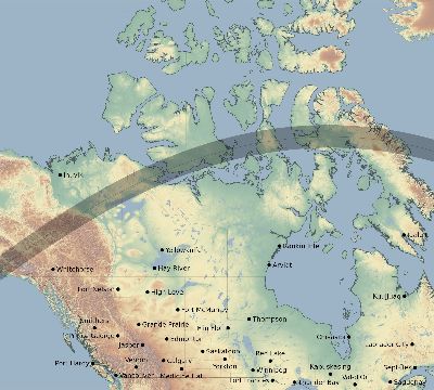 Map of the eclipse path across Canada on 07/23/2484
