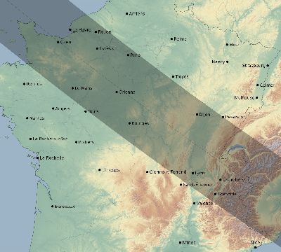 Map of the eclipse path across France on 07/23/2484