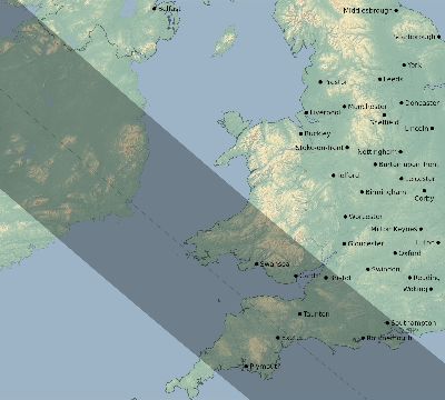 Map of the eclipse path across United Kingdom on 07/23/2484