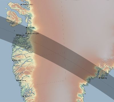 Map of the eclipse path across Greenland on 07/23/2484