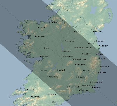 Map of the eclipse path across Ireland on 07/23/2484