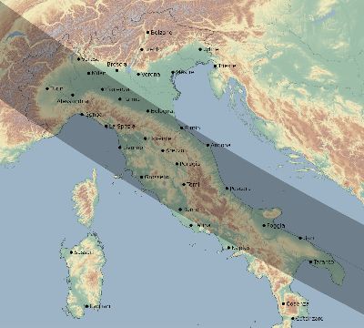 Map of the eclipse path across Italy on 07/23/2484