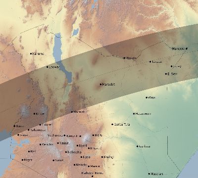 Map of the eclipse path across Kenya on 06/02/2486