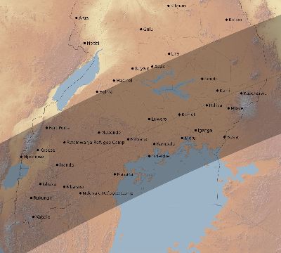 Map of the eclipse path across Uganda on 06/02/2486