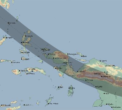Map of the eclipse path across Indonesia on 11/26/2486