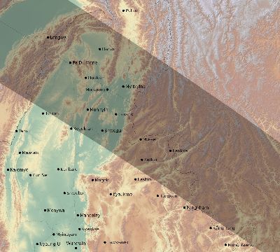 Map of the eclipse path across Myanmar on 11/26/2486
