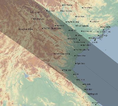 Map of the eclipse path across Vietnam on 11/26/2486