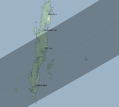 Map of the eclipse path across India on 05/23/2487