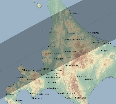 Map of the eclipse path across Japan on 05/23/2487